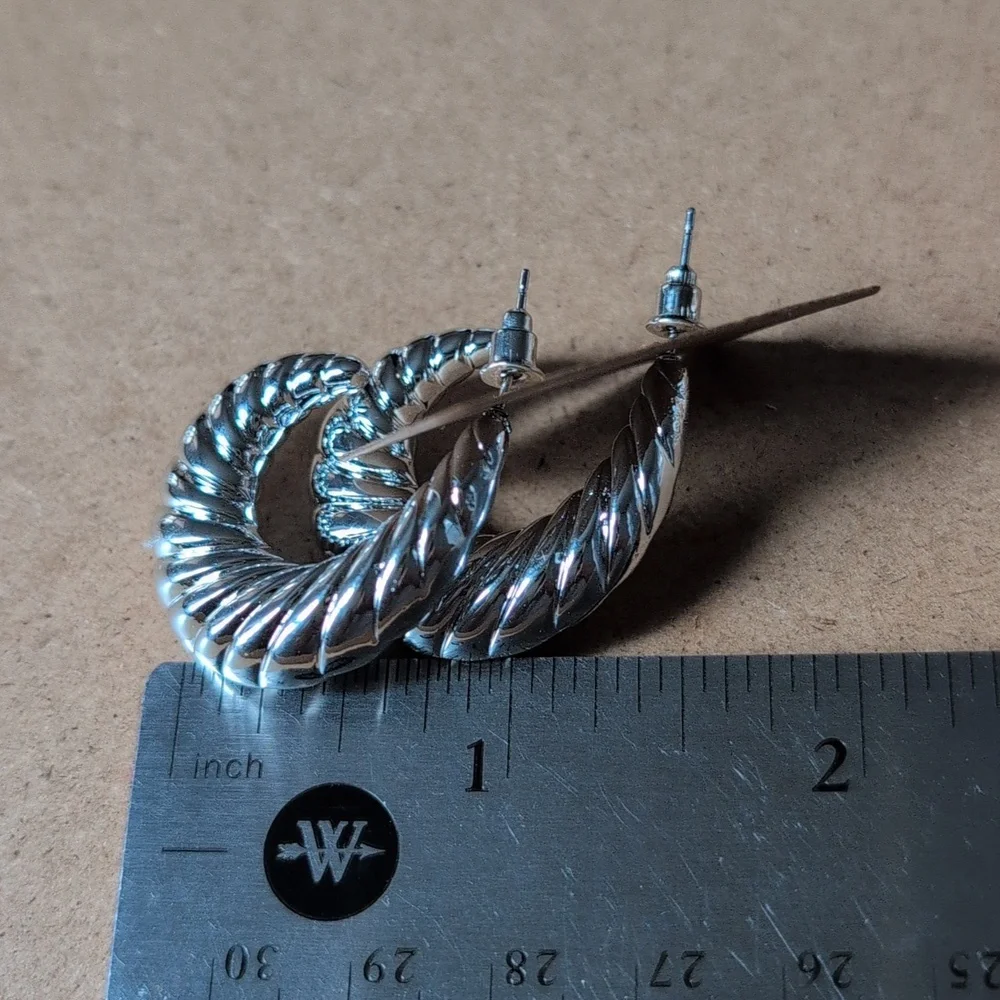 Silver Tone Twisted Hoop Earrings